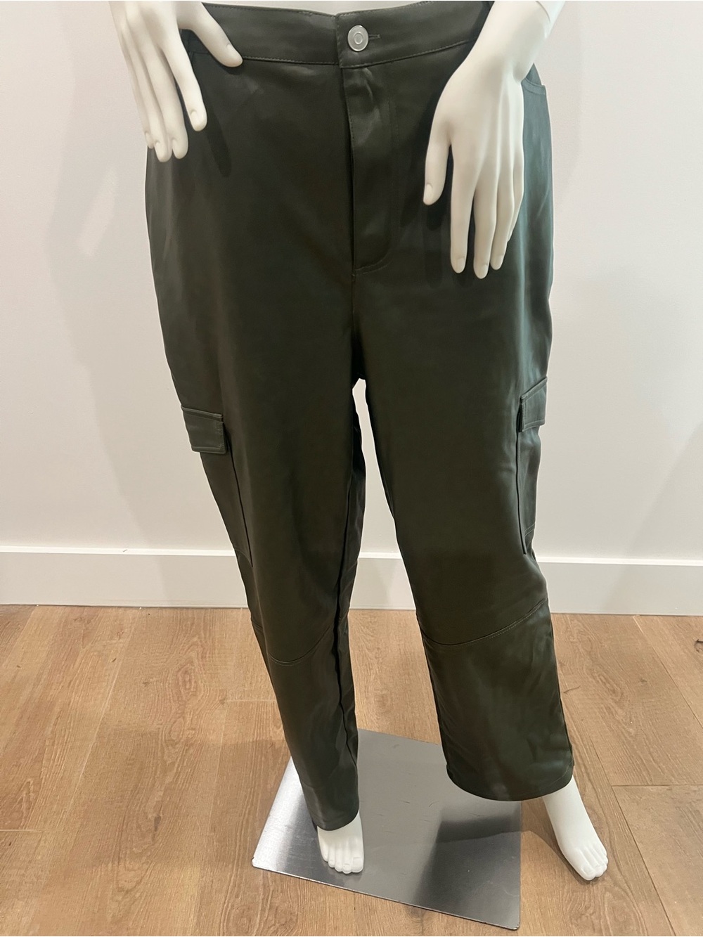 Faux Leather SAKS Olive Green Pants